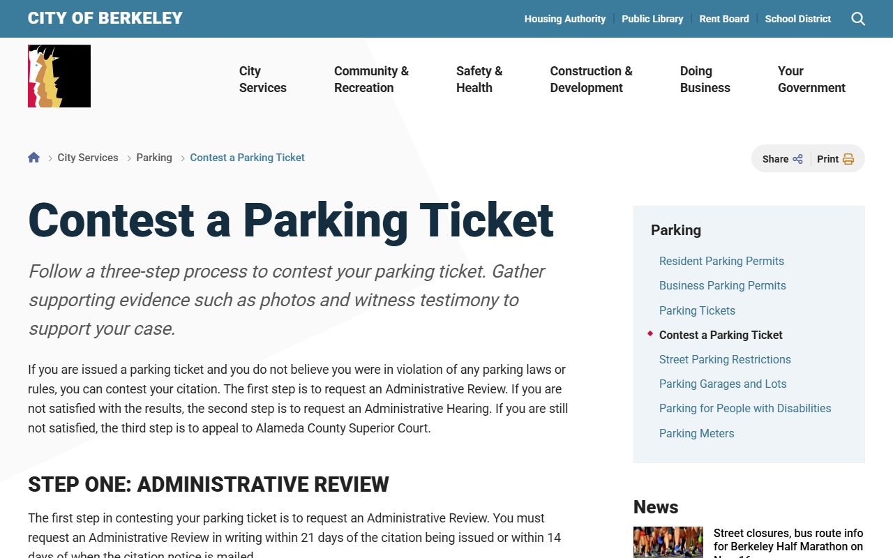 Berkeley parking ticket information page