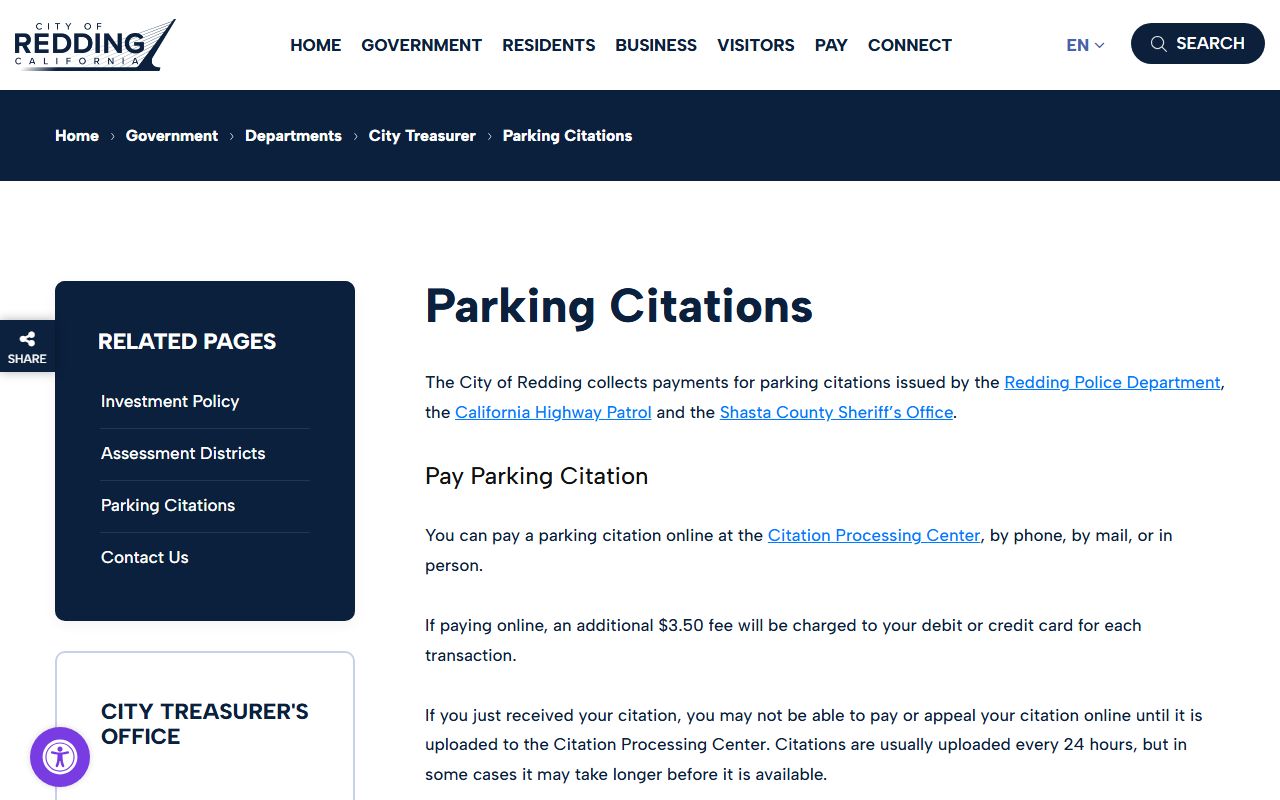 City of Redding parking citations information