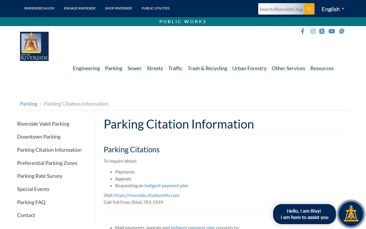 Riverside city parking citation information page