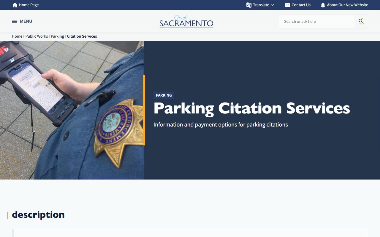Sacramento city citation services information page