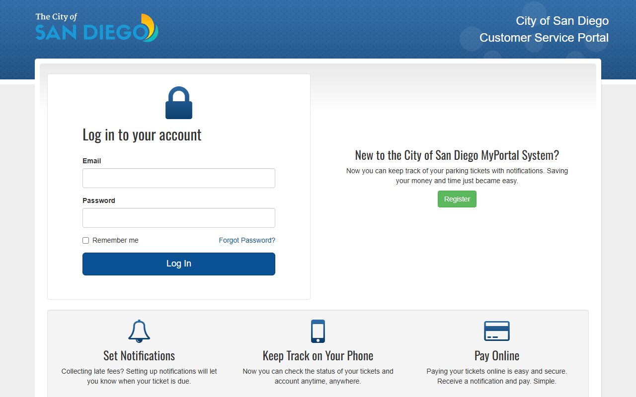 San Diego parking portal online payment system