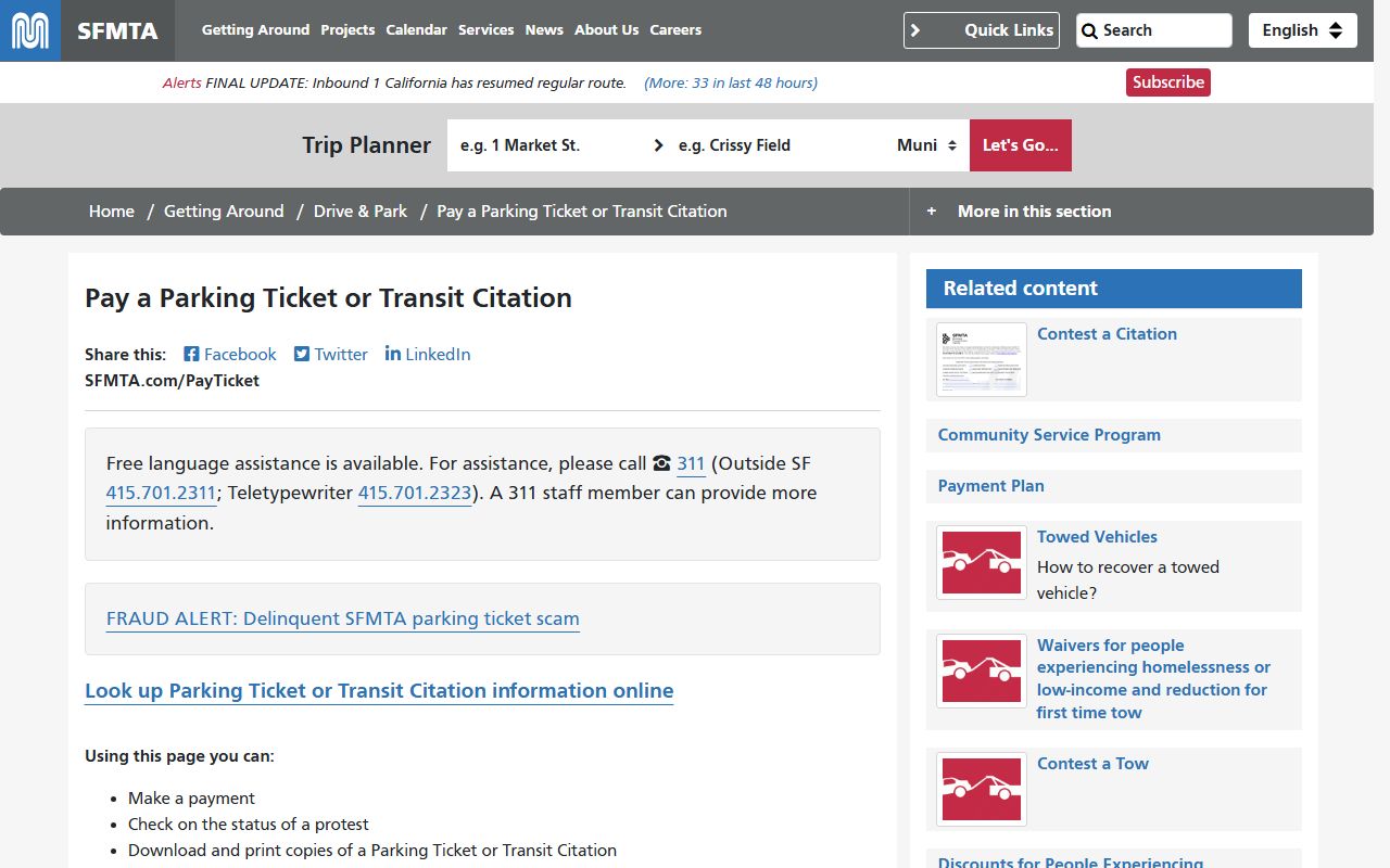 SFMTA parking citations portal for San Francisco