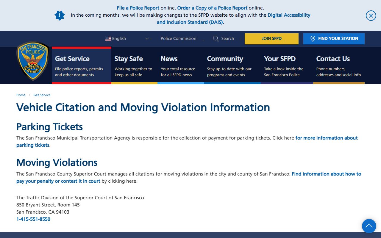 SFPD vehicle citation and moving violation information