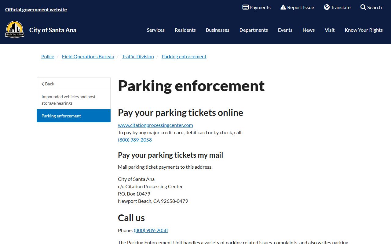 Santa Ana parking enforcement information page