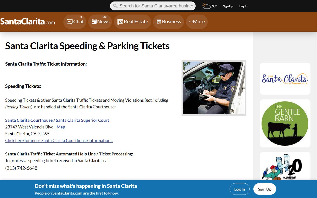 Santa Clarita city information about traffic tickets