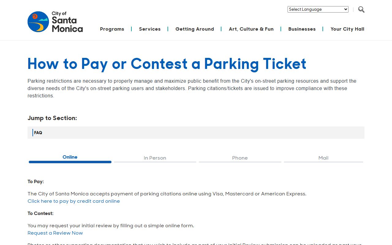 Santa Monica parking ticket payment and contest information