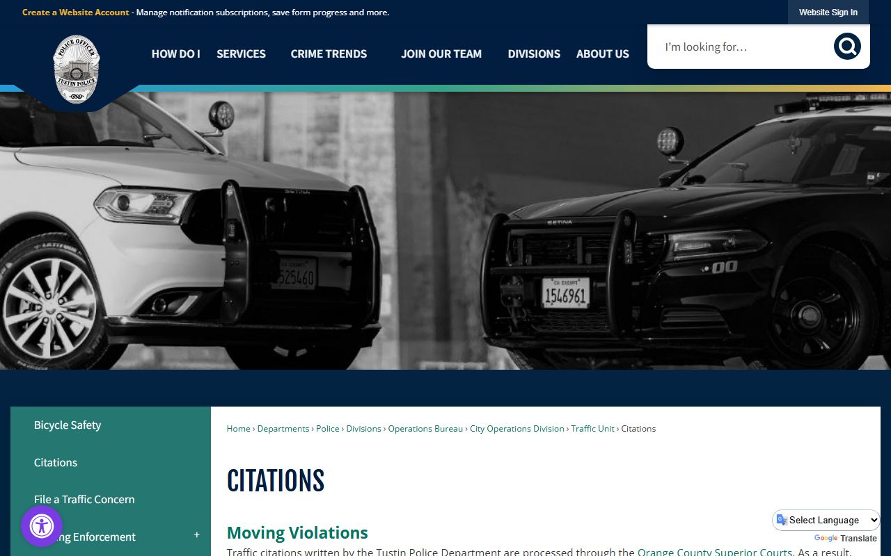 Tustin city citations and traffic ticket information