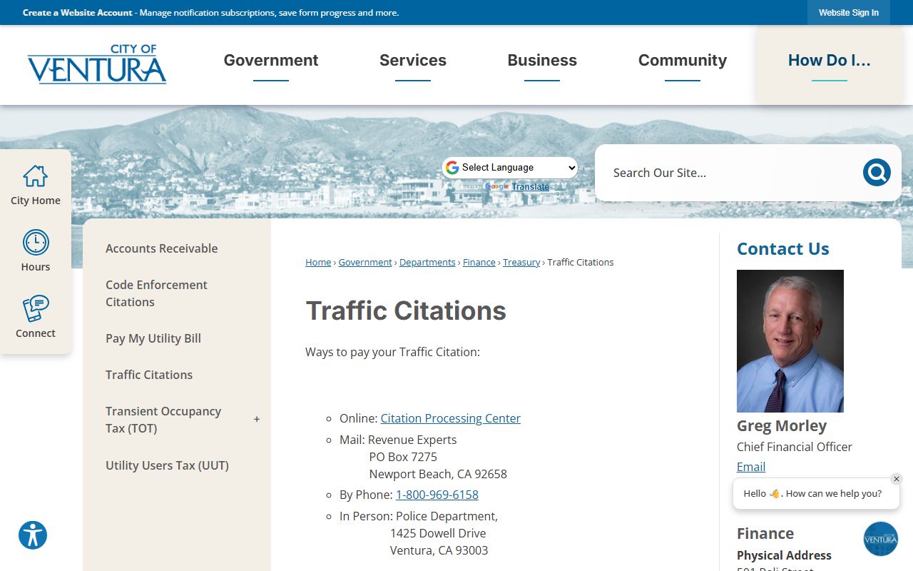 Ventura city information about traffic citations