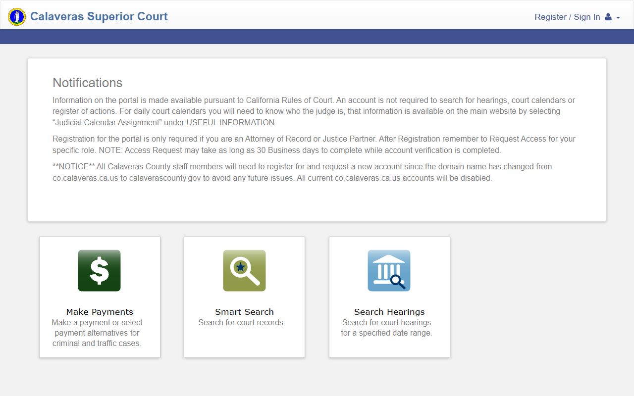 Calaveras County Superior Court online portal
