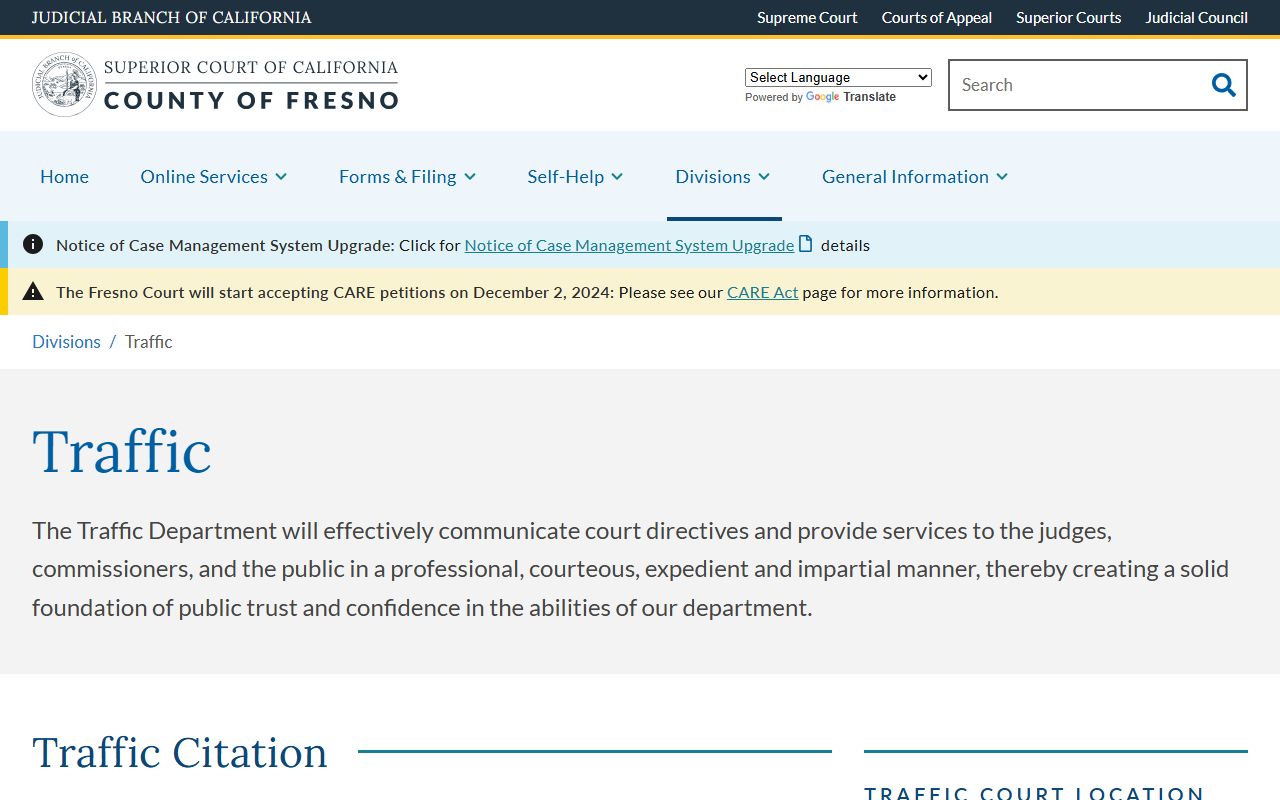 Fresno County Superior Court traffic division website
