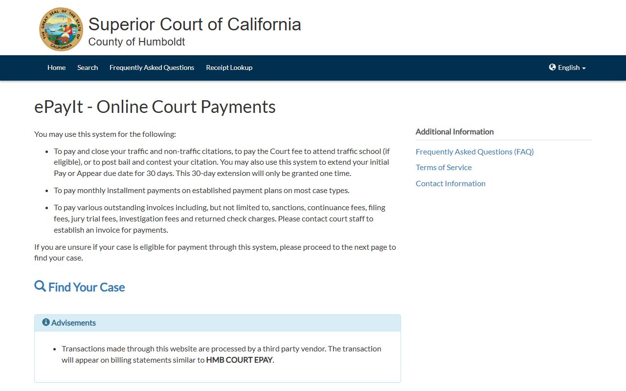 Humboldt County traffic ticket payment portal