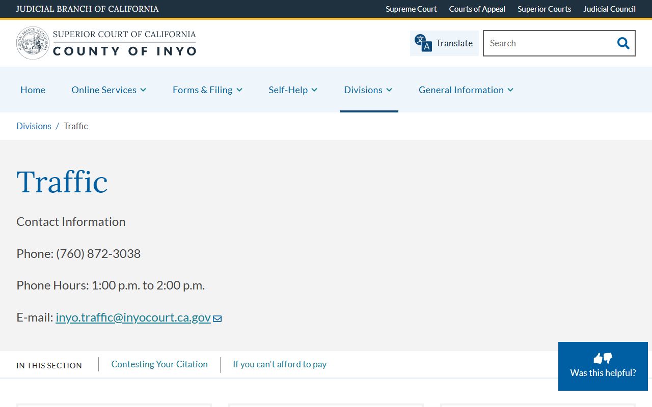 Inyo County Superior Court Traffic Division website