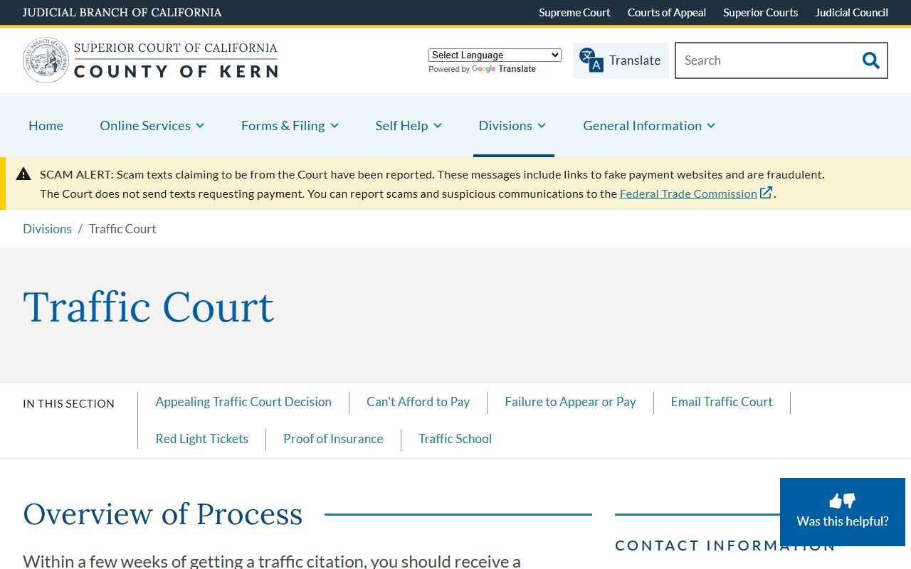 Kern County Superior Court traffic division homepage