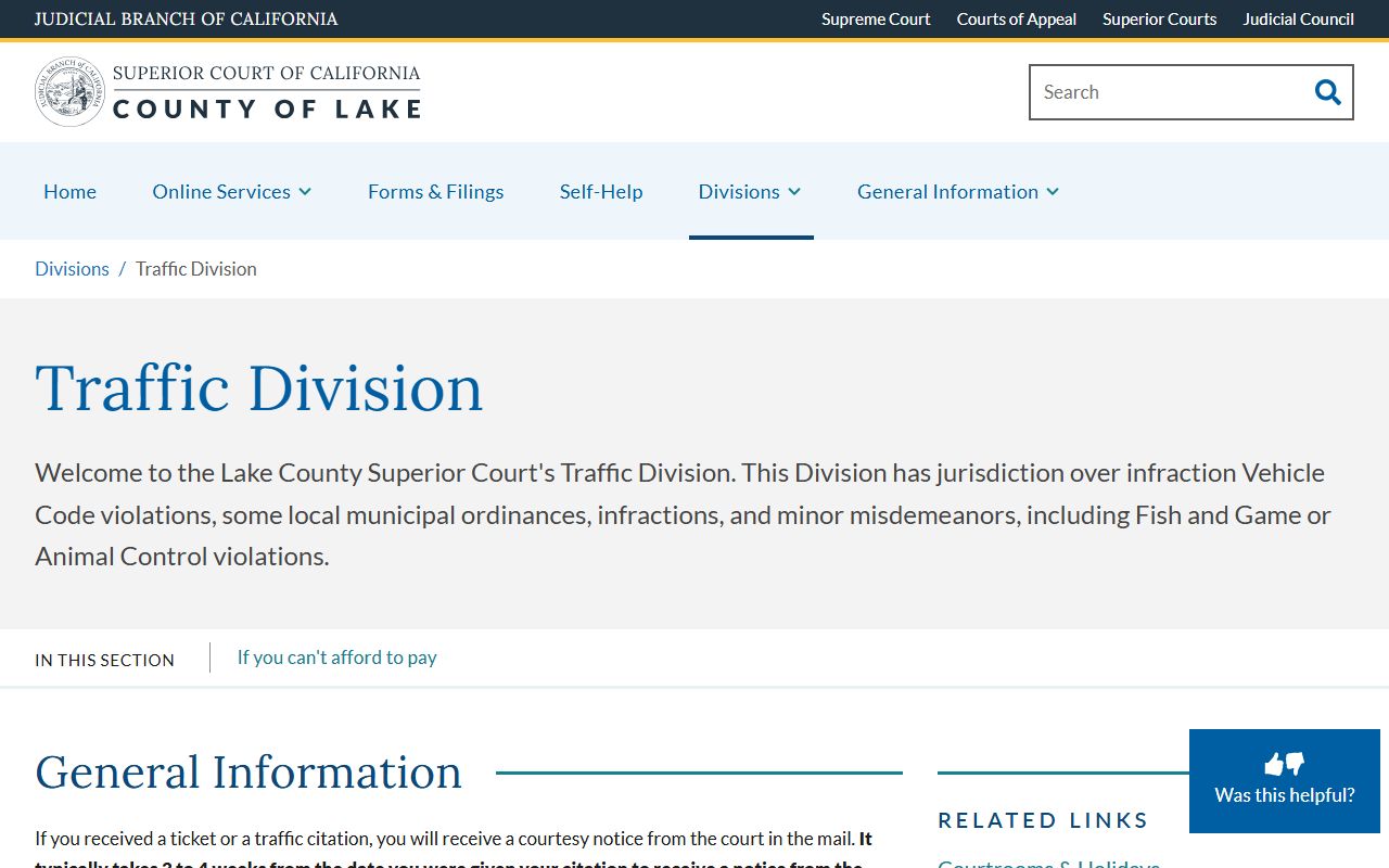 Lake County Superior Court Traffic Division webpage