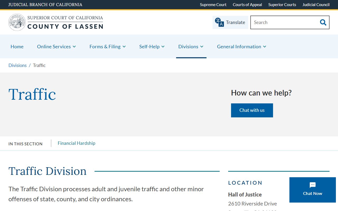 Lassen County Superior Court Traffic Division website