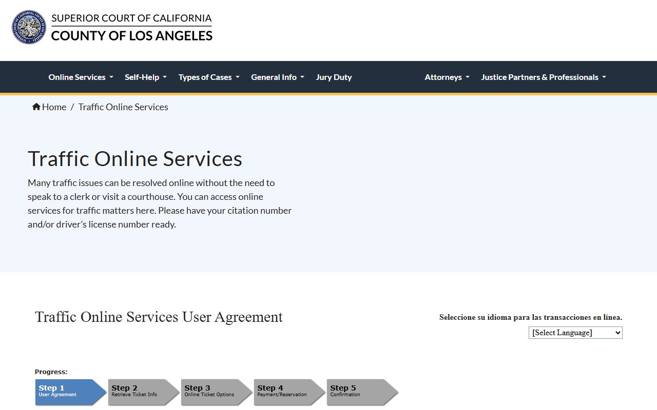 Los Angeles County Superior Court citation search portal
