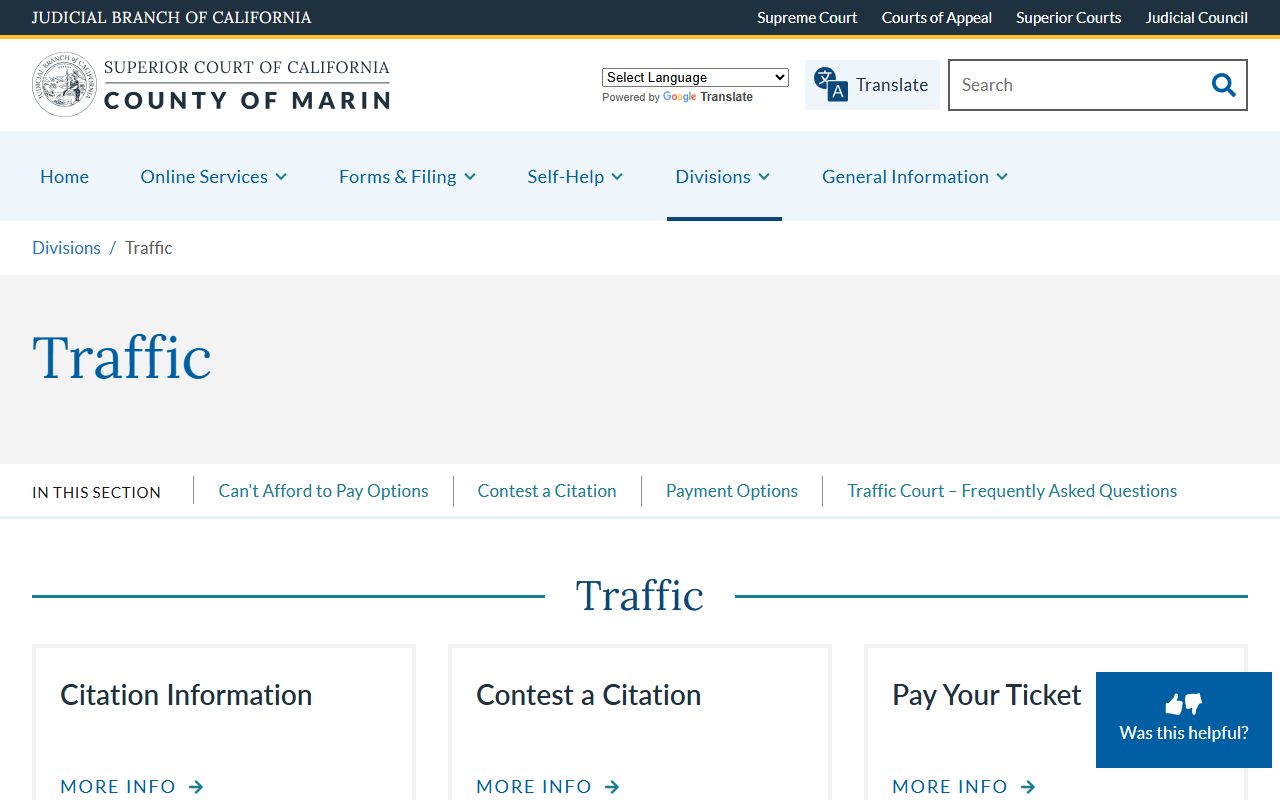 Marin County Superior Court Traffic Division