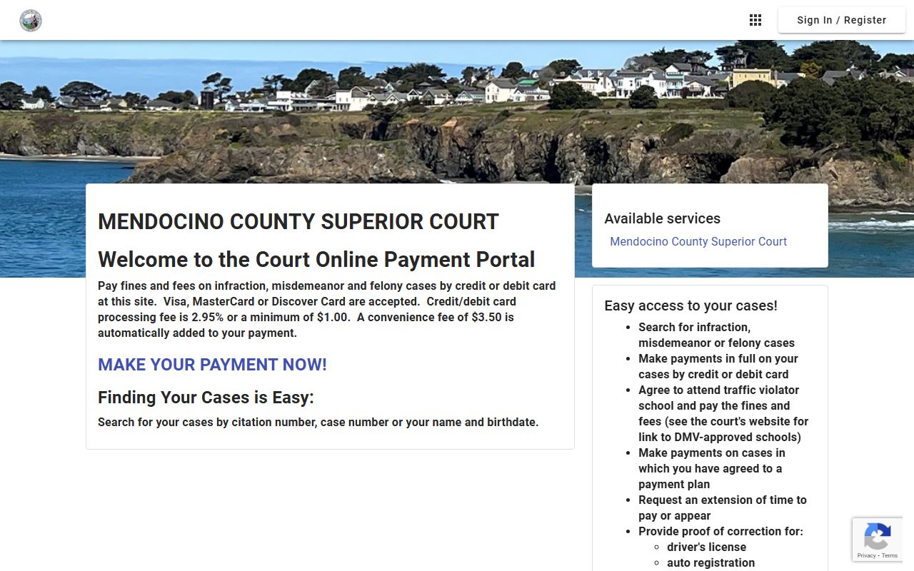 Mendocino County traffic ticket payment portal
