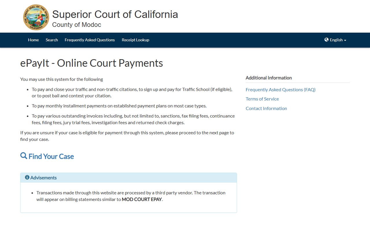 Modoc County traffic ticket payment portal