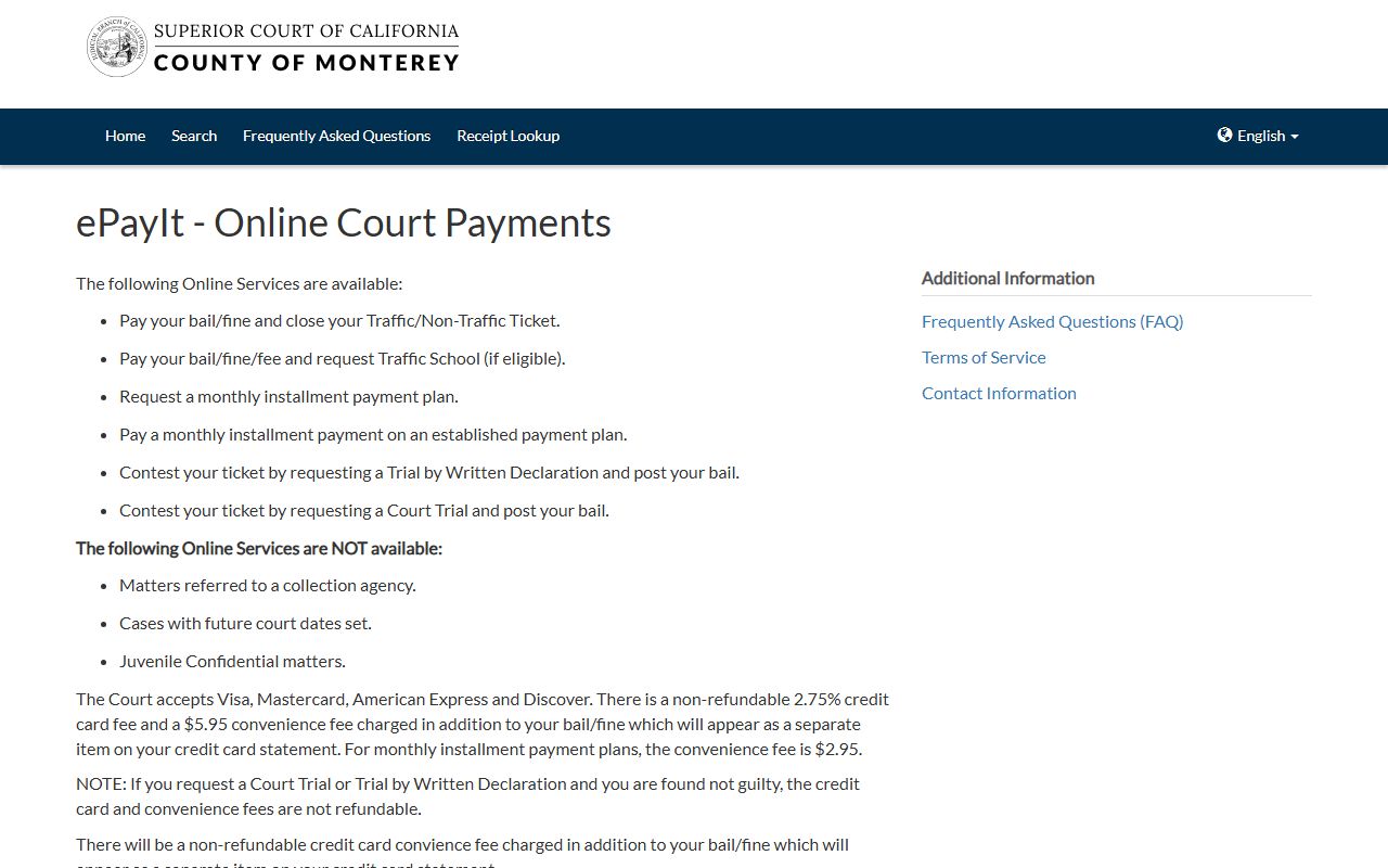 Monterey County traffic ticket payment portal