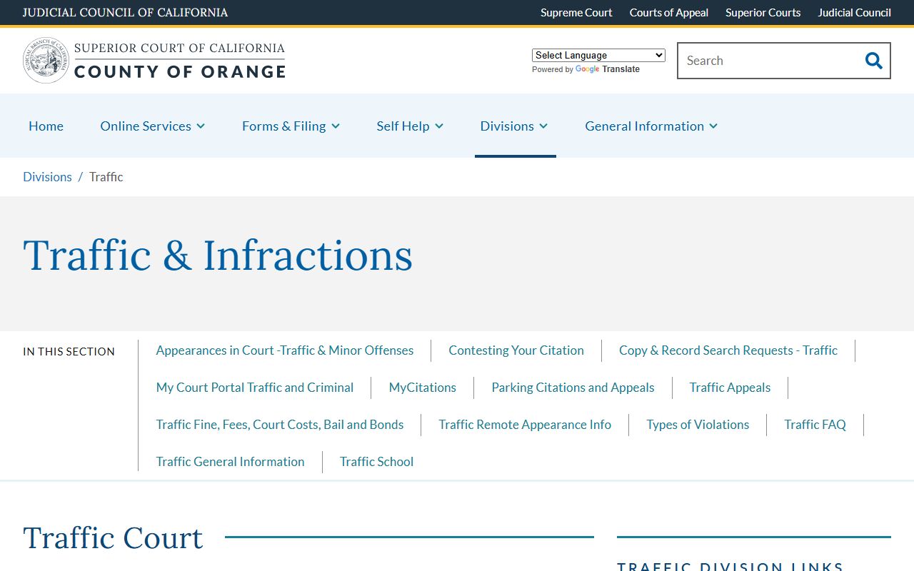 Orange County Superior Court Traffic Division website