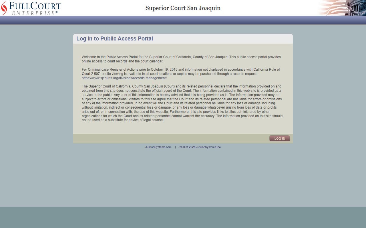 San Joaquin County case search portal for traffic tickets