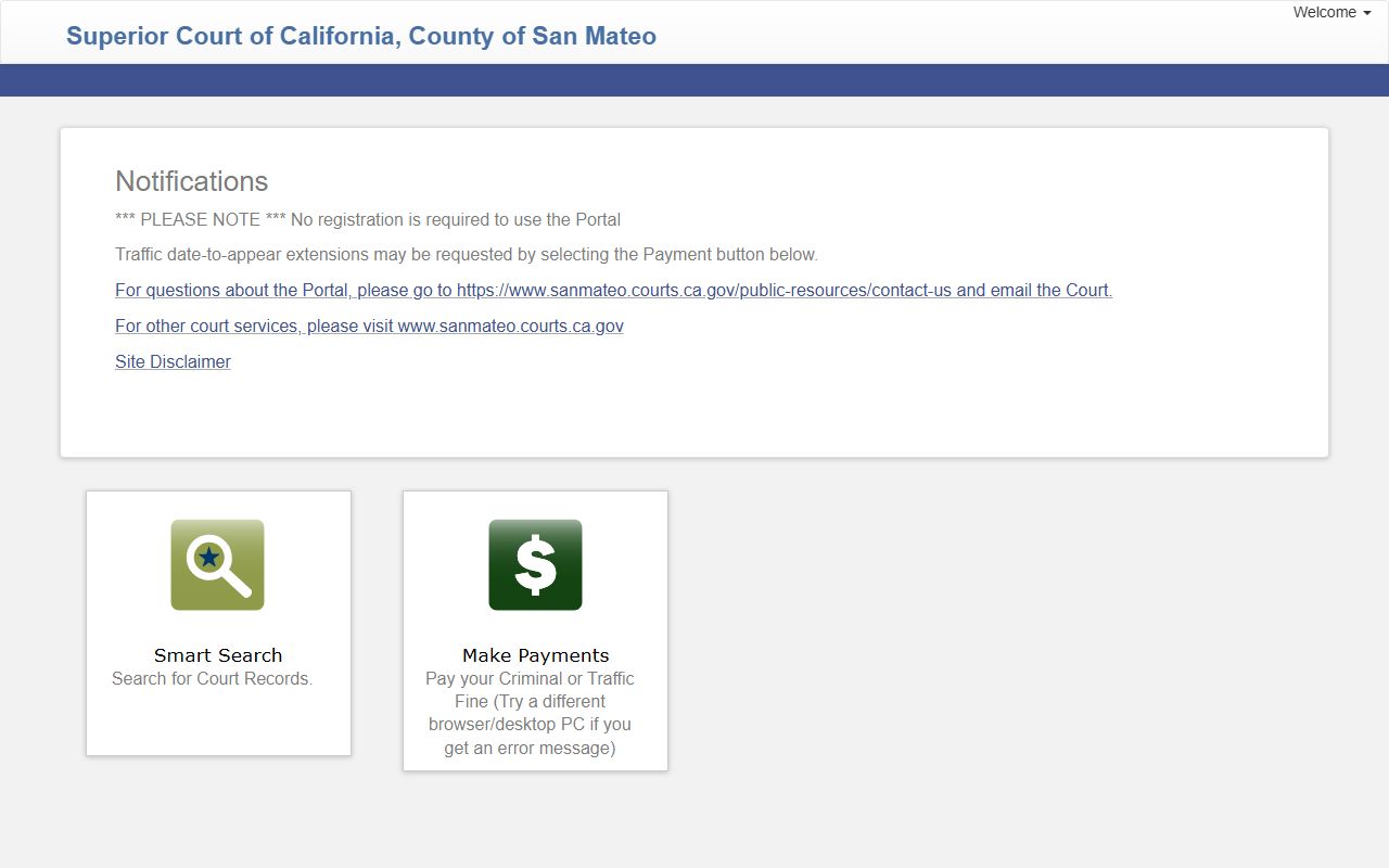 San Mateo County Superior Court online portal for traffic citations