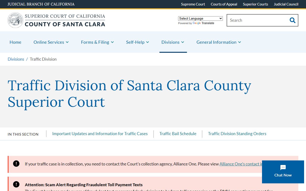 Santa Clara County Superior Court traffic division website