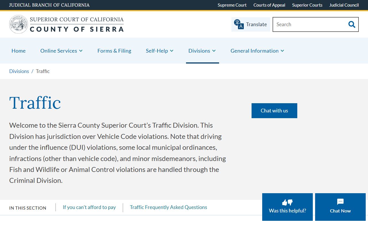 Sierra Superior Court Traffic Division website