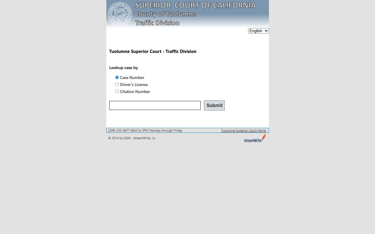 Tuolumne County Superior Court traffic portal
