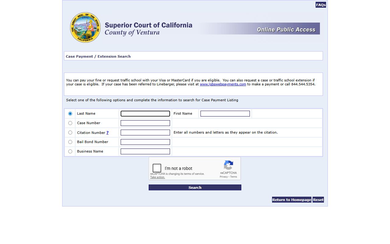 Ventura County payment portal for traffic tickets